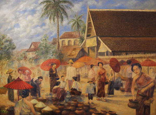 Luang Prabang Art Print featuring the painting Old Luang Prabang II by Sompaseuth Chounlamany