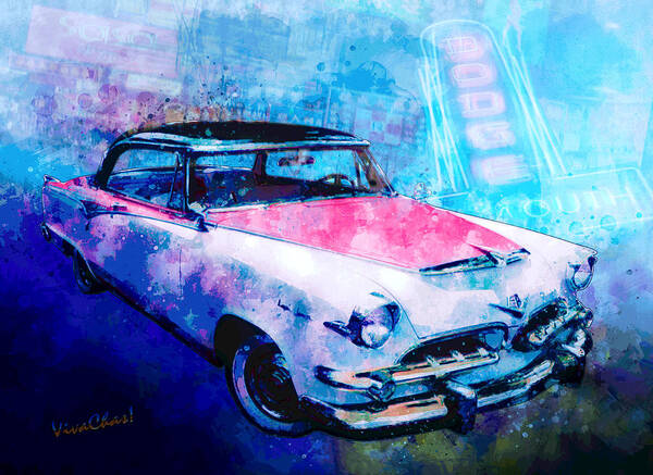 1955 Art Print featuring the digital art 55 Dodge Hemi Hardtop Ahead of the Pack-mobile by Chas Sinklier