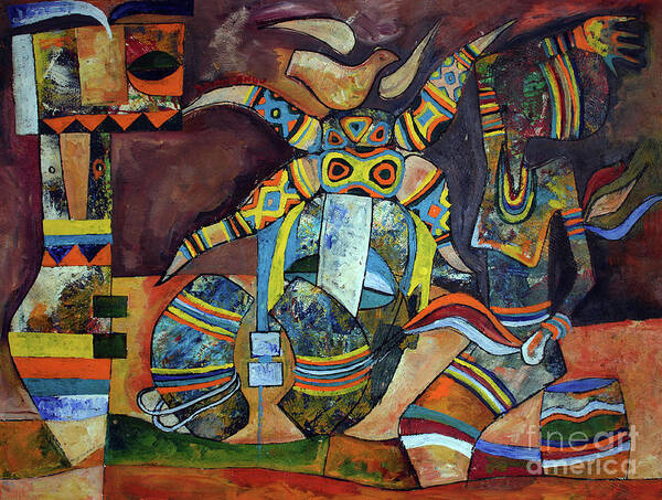 Aexi Art Print featuring the painting Riksha Man by Speelman Mahlangu