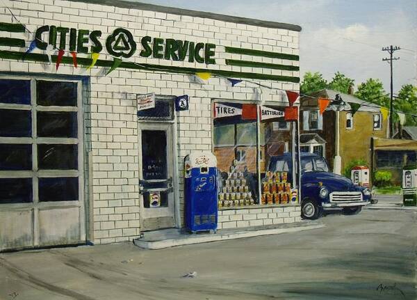 Gas Station Art Print featuring the painting Bob's by William Brody