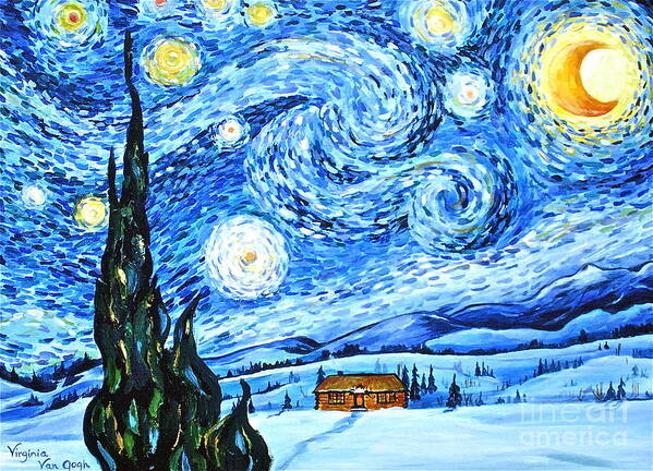 Starry Night Paintings Art Print featuring the painting Starry Night in the Rockies by Virginia Ann Hemingson