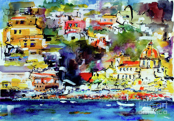 Positano Art Print featuring the painting Amalfi Coast Positano Summer Vibrations by Ginette Callaway