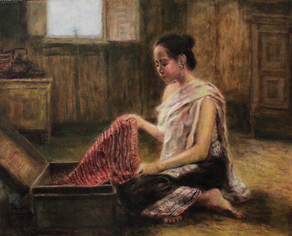 Lao Textile Art Print featuring the painting Heirloom by Sompaseuth Chounlamany