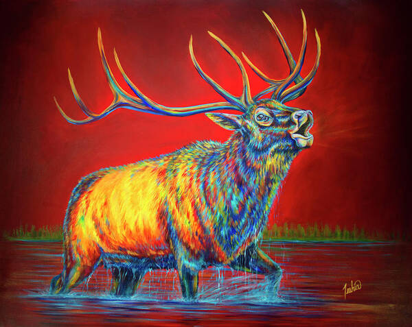 Elk Art Print featuring the painting Crimson Cries by Teshia Art