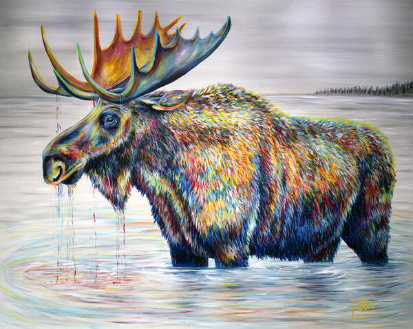 Moose Art Print featuring the painting Moose Island by Teshia Art