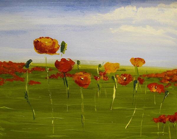 Flowers Art Print featuring the painting Tangerine Poppy Field by Vivian Mora