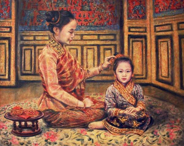 Luang Prabang Art Print featuring the painting The Gift by Sompaseuth Chounlamany