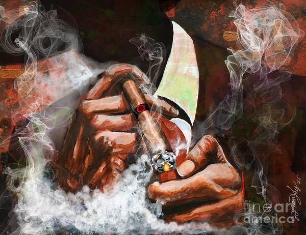 Cigar Art Print featuring the painting Light Em Up by Dion Pollard