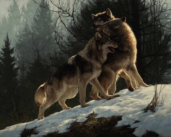 Wolf Art Print featuring the painting Social Climbers by Greg Beecham