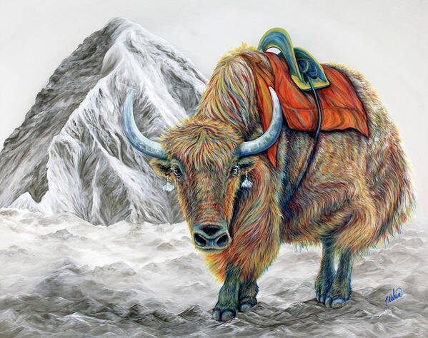 Yak Art Print featuring the painting The Trekker by Teshia Art