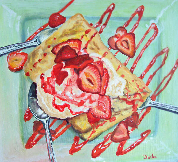 Dessert Divided By Three Art Print featuring the painting Dessert Divided by Three by Susan Duda