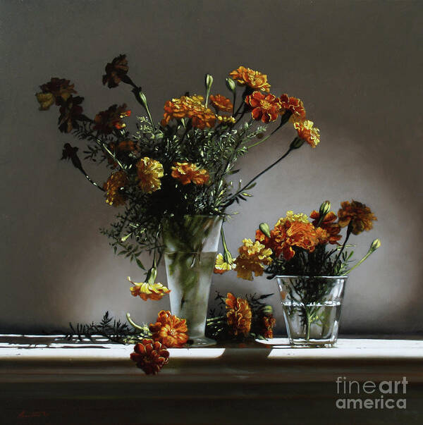 Marigolds Art Print featuring the painting Marigolds #2 by Lawrence Preston