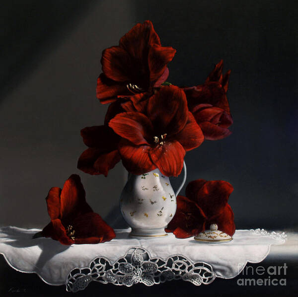 Amaryllis Art Print featuring the painting Red Amaryllis by Lawrence Preston