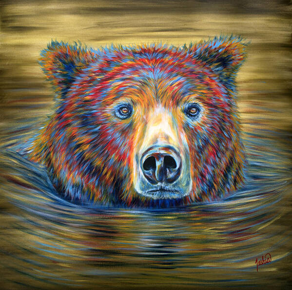 Swimming Bear Art Print featuring the painting Taking a Dip by Teshia Art