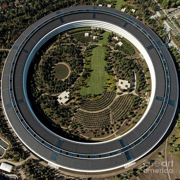 Apple Park Art Print featuring the photograph Apple Park Building Apple Inc Headquarters Aerial #4 by David Oppenheimer