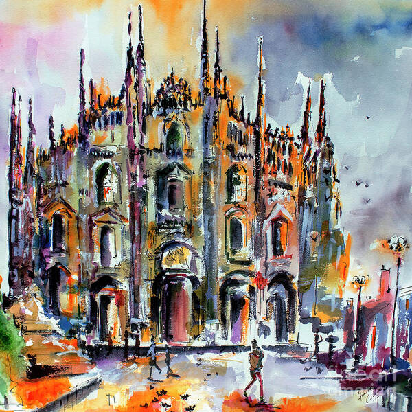 Paintings Of Italy Art Print featuring the painting Milan Italy Cathedral Duomo by Ginette Callaway