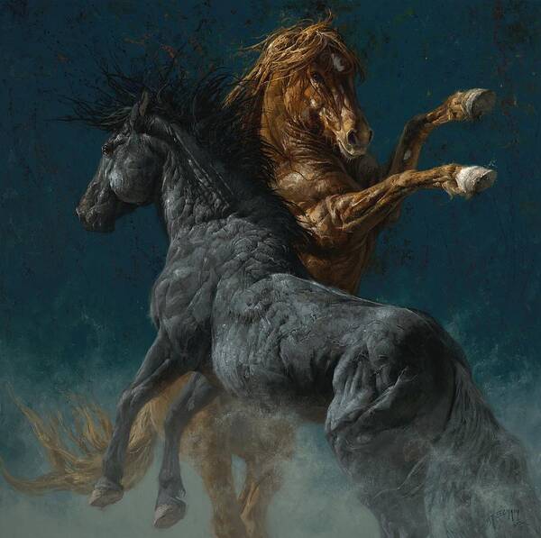 Horse Art Print featuring the painting When Orange and Black Clash by Greg Beecham