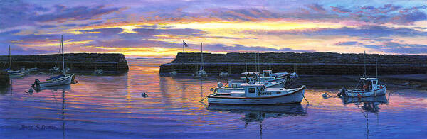 Marine Art Art Print featuring the painting Rockport MA Sunset by Bruce Dumas