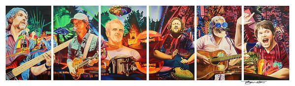 The String Cheese Incident Art Print featuring the painting The String Cheese Incident at Horning's Hideout by Joshua Morton
