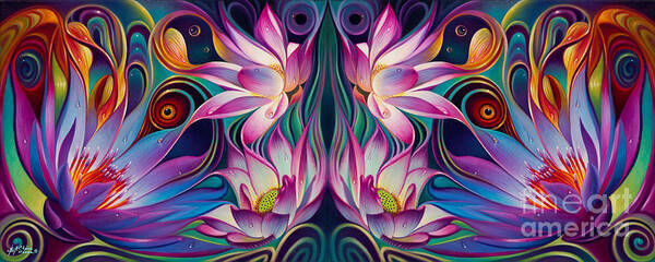 Lotus Art Print featuring the painting Double Floral Fantasy 2 by Ricardo Chavez-Mendez