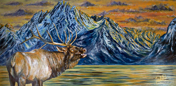 Elk Art Print featuring the painting Teton Song by Teshia Art