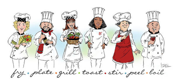Chef Art Print featuring the mixed media My Chefs in a Row-II by Shari Warren
