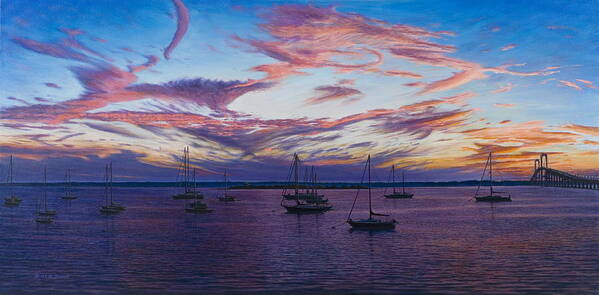 Marine Art Art Print featuring the painting Newport Lights by Bruce Dumas