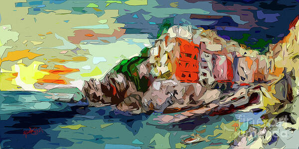 Abstract Art Art Print featuring the digital art Abstract Riomaggiore Italy Cinque Terre by Ginette Callaway