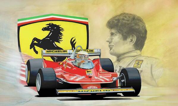 Ferrari Art Print featuring the painting The Ferrari Legends - Jody Scheckter by Simon Read