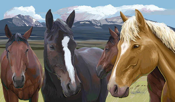 Animals Art Print featuring the painting Horse Talk by Pam Little
