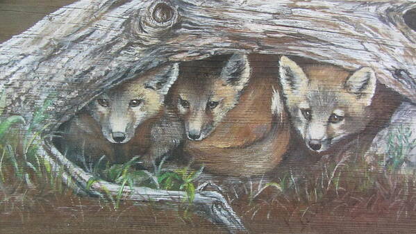 Foxes Art Print featuring the mixed media Peekaboo by Barbara Prestridge