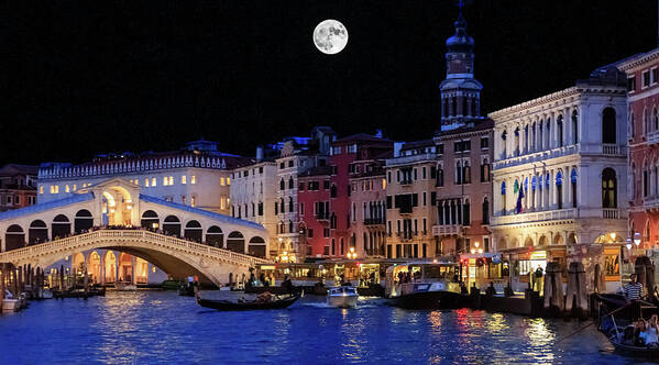 Rialto Bridge and Canal at Night by Darryl Brooks