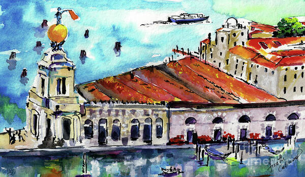 Watercolors Of Italy Art Print featuring the painting Venica Italy Famous Buildings by Ginette Callaway