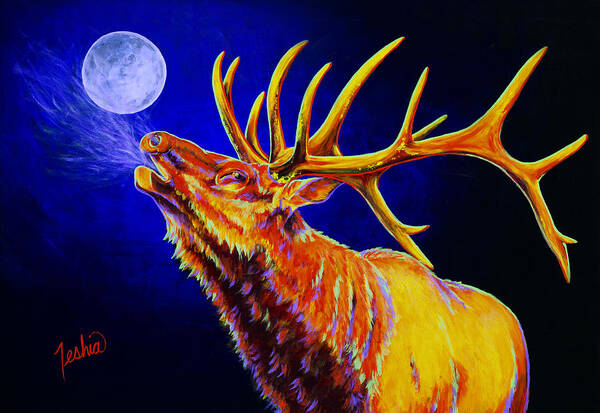 Elk Art Print featuring the painting Bull Moon by Teshia Art