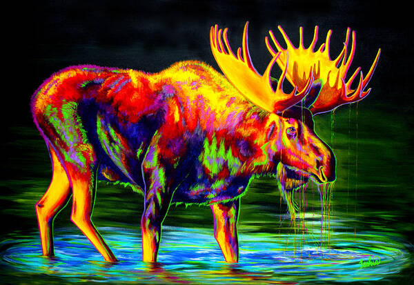 Moose Art Print featuring the painting Motley Moose by Teshia Art