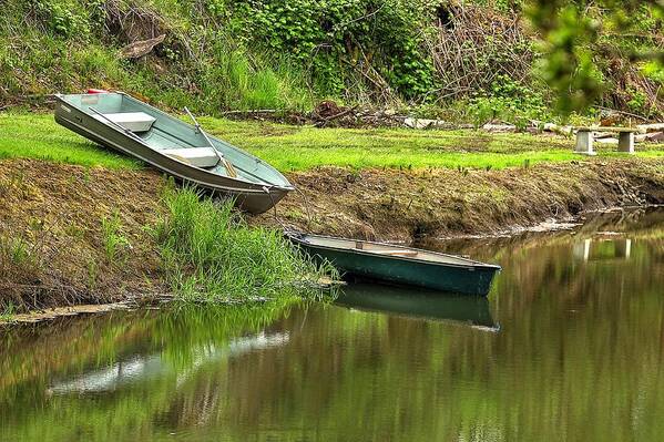 Yamhill Art Print featuring the photograph Two Boats and a Bench 1024 by Jerry Sodorff
