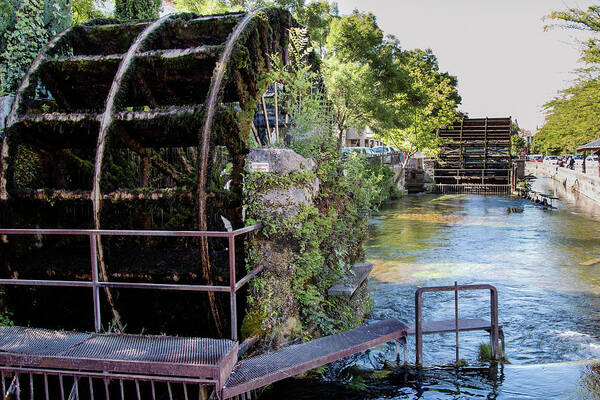 Isle-sur-la-sorgue Art Print featuring the photograph Water wheels by Claudio Maioli