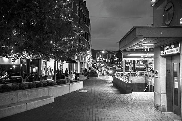 Evening in Harvard Square Cambridge MA Black and White by Toby McGuire