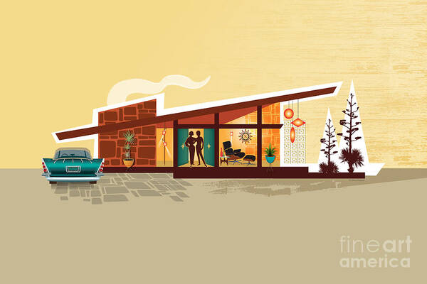 Mid Century Art Print featuring the digital art Angle Roof Mid Century Modern House - Women - PS by Diane Dempsey