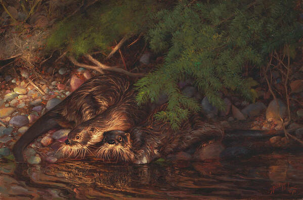Otter Art Print featuring the painting Rough and Ready by Greg Beecham