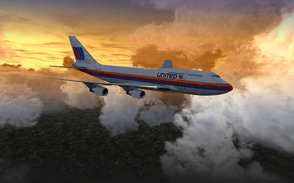 Aviation Art Print featuring the digital art 747 28.8x18 03 by Mike Ray