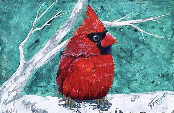Cardinal Bird Art Art Print featuring the painting Pudgy Cardinal by Teresa Fry