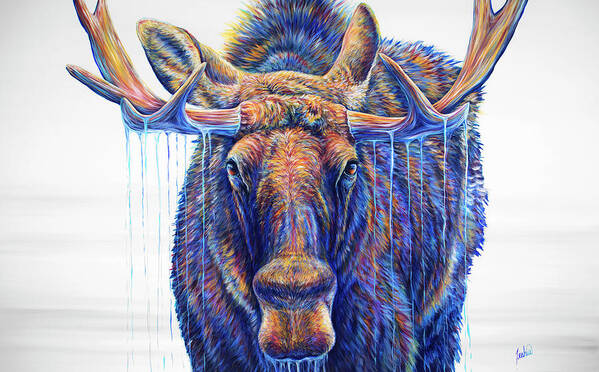Moose Art Print featuring the painting Vamoose by Teshia Art