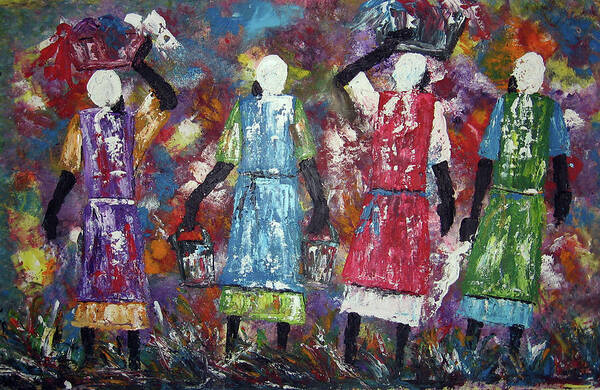  Art Print featuring the painting Mothers Come Home by Peter Sibeko