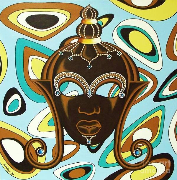 African Mask Art Print featuring the painting Nubian Modern Mask by Joseph Sonday