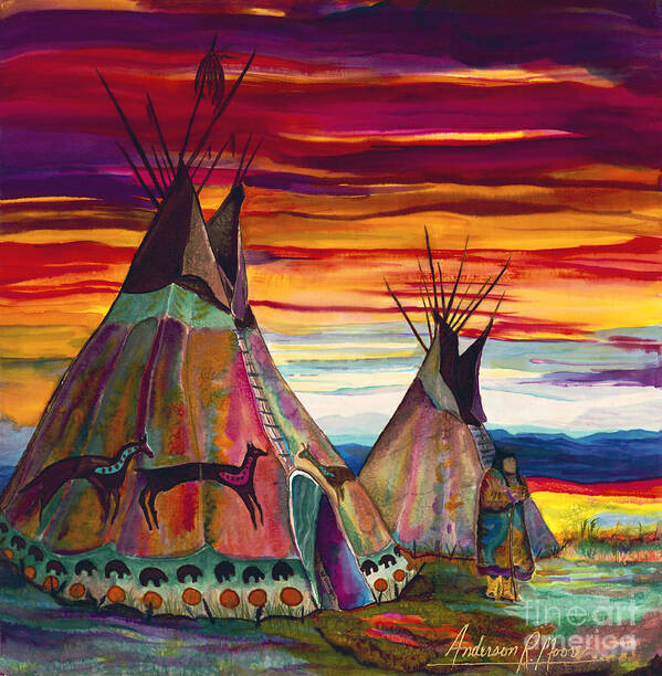 Tipee Art Print featuring the painting Summer on the Plains by Anderson R Moore
