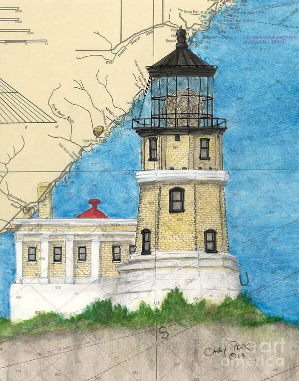 Split Rock Lighthouse MN Cathy Peek Nautical Chart Map Art by Cathy Peek