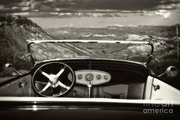 Hotrod Classic Ford Car Transportation Sepia B/w Landscape 30's Old Cool Photograph 50's Art Print featuring the photograph Hotrod Dream by Adam Olsen