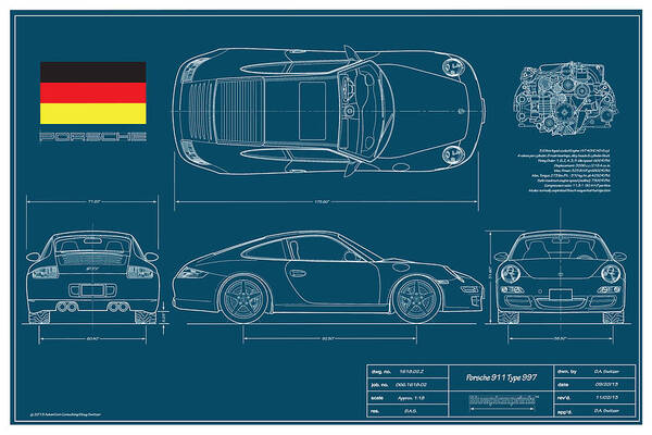 Automotive Drawings Art Print featuring the digital art Porsche 911 Type 997 Coupe by Douglas Switzer