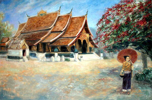 Luang Prabang Art Print featuring the painting Splendour of Xieng Thong by Sompaseuth Chounlamany
